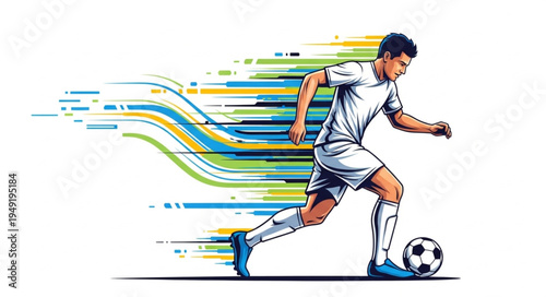 Soccer Player Dribbling Ball with Motion Streaks.