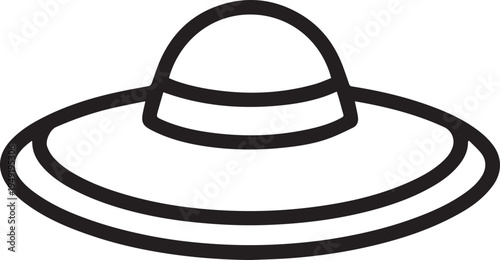 Hand Drawn Woman Hat Black and White Illustration in Minimal Line Art Style Design