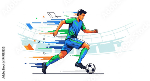 Soccer Player Dribbling Ball During Game Action.