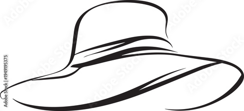 Hand Drawn Woman Hat Black and White Illustration in Minimal Line Art Style Design