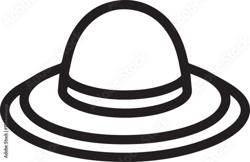 Hand Drawn Woman Hat Black and White Illustration in Minimal Line Art Style Design