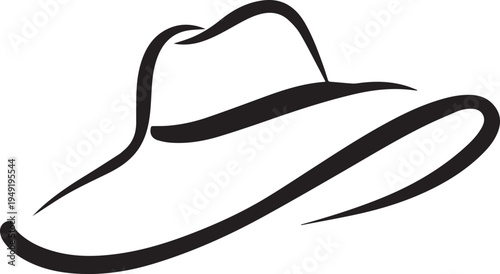 Hand Drawn Woman Hat Black and White Illustration in Minimal Line Art Style Design
