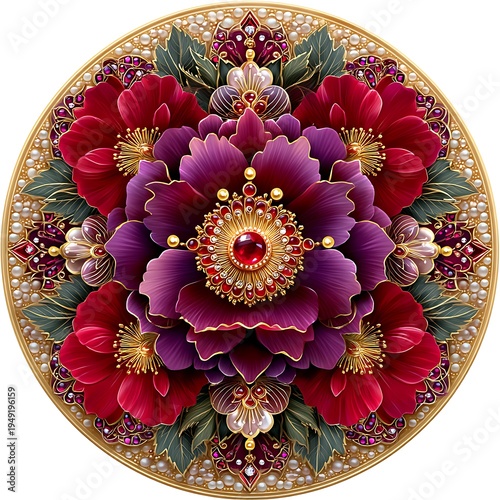 Luxury jeweled floral mandala gold details high resolution image