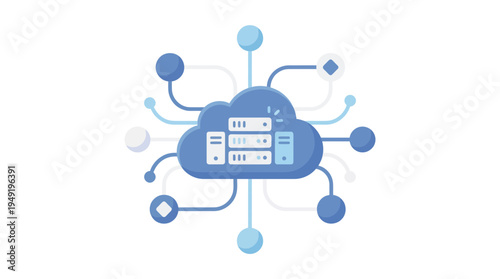 blue cloud icon with server and network connections in vector graphic design