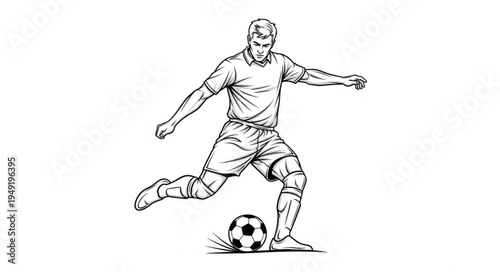 Man Kicking Soccer Ball Action Drawing.