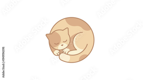 cute cartoon cat curled up and sleeping peacefully in ball