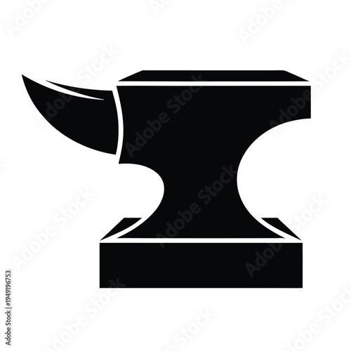 Black and white anvil with a curved horn and flat metal