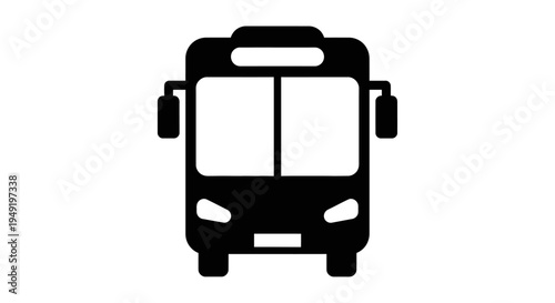 Front view of a black bus icon isolated on a white background