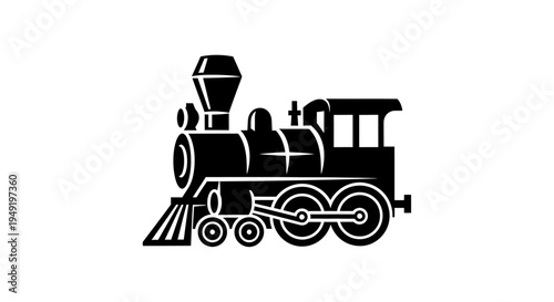 Black vector illustration of a vintage steam locomotive isolated on white background