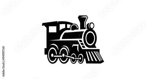 Black vector illustration of a vintage steam locomotive isolated on a white background