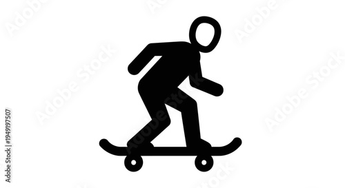 Black minimalist icon of a person riding a skateboard on a white background