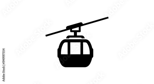 Black gondola cable car icon suspended on a wire against white background