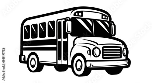 Black and white school bus vector illustration isolated on a white background