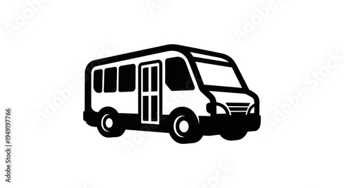 Black and white minibus icon for public transportation isolated on white background