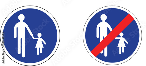 Start and End of Pedestrian Lane Bundle Mandatory Road Sign Vector | Blue Circular Traffic Symbol Transparent Background