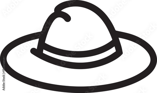 Hand Drawn Woman Hat Black and White Illustration in Minimal Line Art Style Design