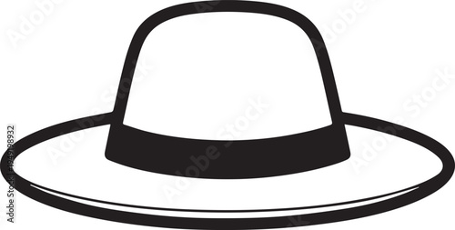 Hand Drawn Woman Hat Black and White Illustration in Minimal Line Art Style Design