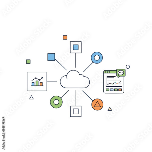 Cloud Network Digital Platform Icon Bundle for Data Connection and Online System