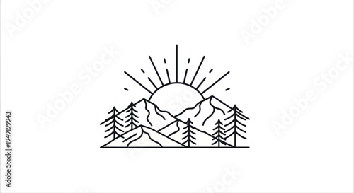 Mountain sunrise line art