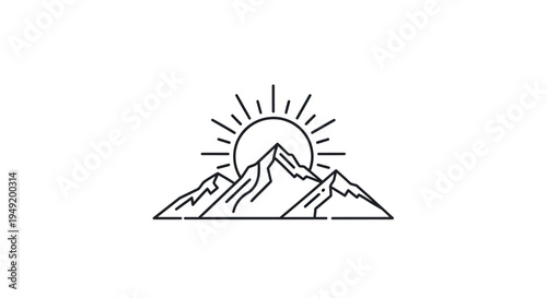 Mountain sunrise line art illustration