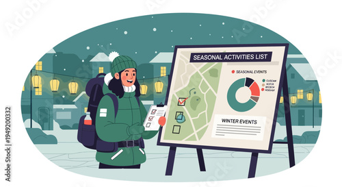 Person studying seasonal activities list on a board.