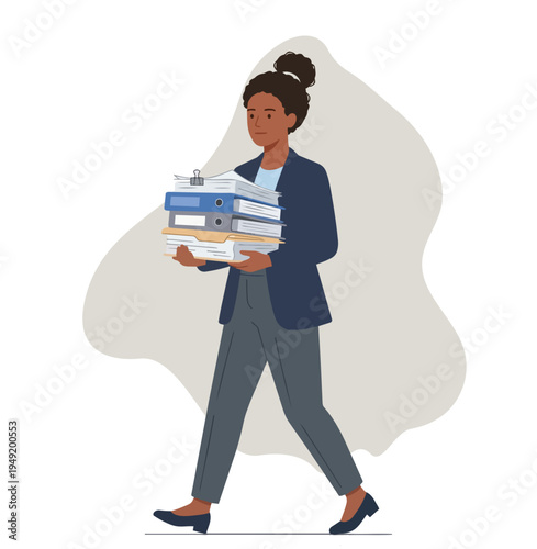 Happy black girl student with book. Vector illustration in cute cartoon style. stock illustration
