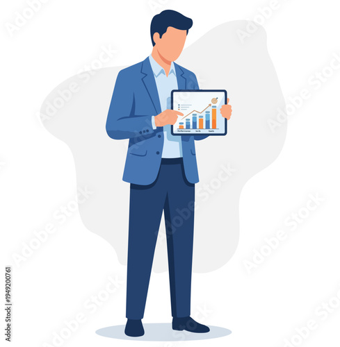 A young entrepreneur character dealing with stock market ups and downs. Profit- loss situations for the company, stock illustrations