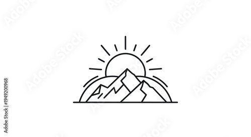 Mountain sunrise line art illustration
