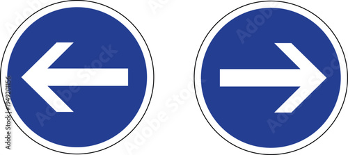 Right and Left Turn Arrow Bundle Mandatory Road Sign Vector | Blue Circular Traffic Symbol Transparent Background