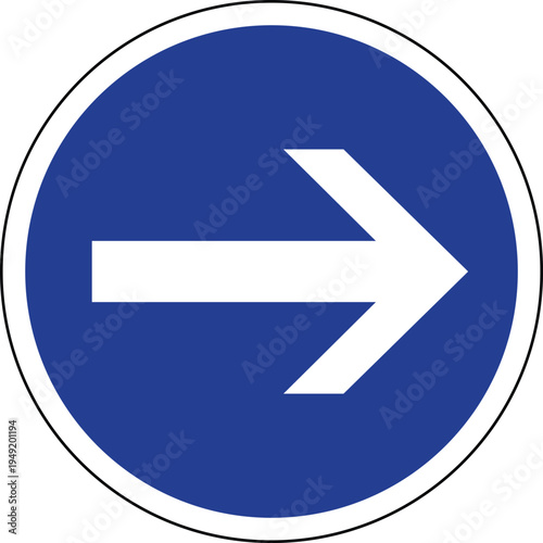 Right Turn Arrow Mandatory Road Sign Vector | Blue Circular Traffic Symbol Transparent Background
