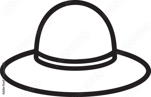 Hand Drawn Woman Hat Black and White Illustration in Minimal Line Art Style Design