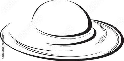 Hand Drawn Woman Hat Black and White Illustration in Minimal Line Art Style Design