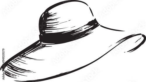 Hand Drawn Woman Hat Black and White Illustration in Minimal Line Art Style Design