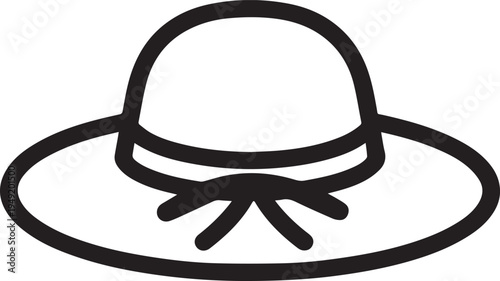 Hand Drawn Woman Hat Black and White Illustration in Minimal Line Art Style Design