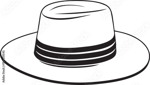 Hand Drawn Woman Hat Black and White Illustration in Minimal Line Art Style Design