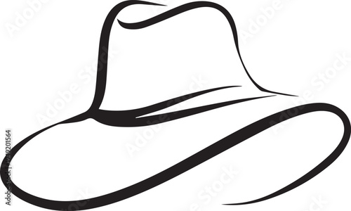 Hand Drawn Woman Hat Black and White Illustration in Minimal Line Art Style Design