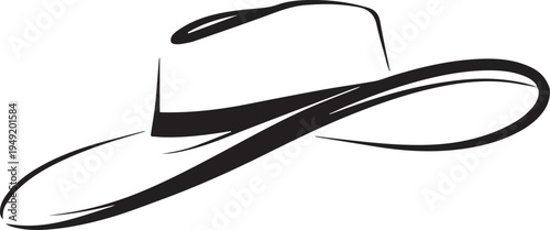 Hand Drawn Woman Hat Black and White Illustration in Minimal Line Art Style Design