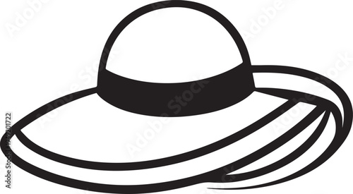 Hand Drawn Woman Hat Black and White Illustration in Minimal Line Art Style Design