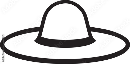 Hand Drawn Woman Hat Black and White Illustration in Minimal Line Art Style Design