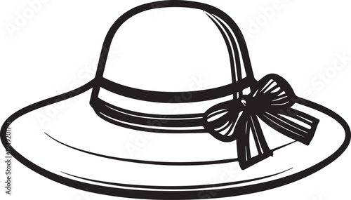 Hand Drawn Woman Hat Black and White Illustration in Minimal Line Art Style Design