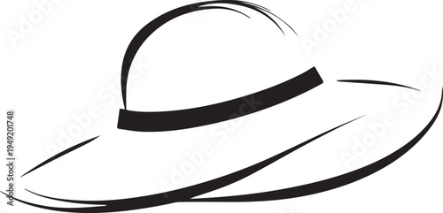Hand Drawn Woman Hat Black and White Illustration in Minimal Line Art Style Design