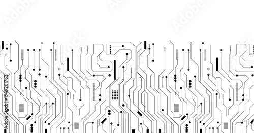 Black circuit diagram on white background. High-tech circuit board connection system.Vector abstract technology on white background.