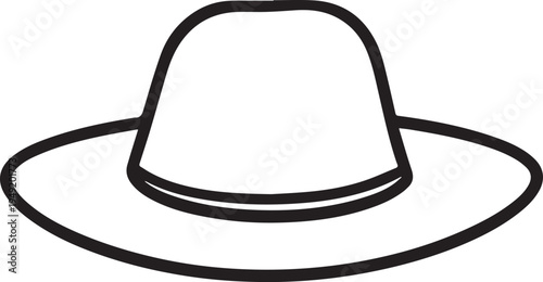 Hand Drawn Woman Hat Black and White Illustration in Minimal Line Art Style Design