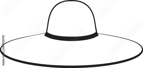 Hand Drawn Woman Hat Black and White Illustration in Minimal Line Art Style Design
