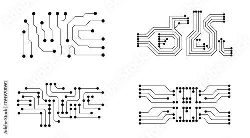 Set of printed circuit board. Abstract futuristic circuit board. Hi tech digital circuit board. Futuristic technology design elements. Vector illustration