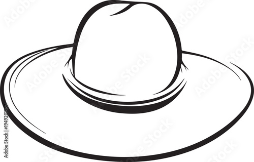 Hand Drawn Woman Hat Black and White Illustration in Minimal Line Art Style Design