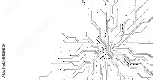 Abstract technology circuit diagram on white background.High tech circuit board connection system.Vector abstract technology on white background.