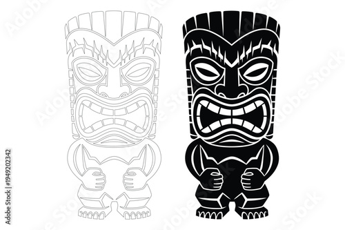 Tiki mask illustration outline and solid