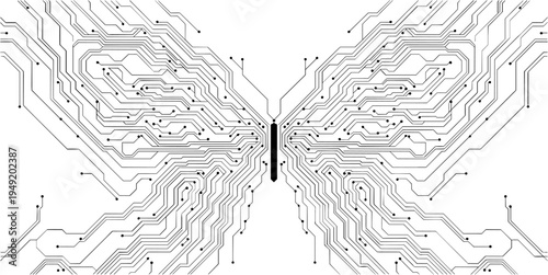 Futuristic circuit board pattern on white background. Hi-tech CPU panel. Sci-fi technology banner design. Vector illustration