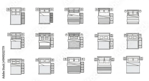 Furniture Top View Symbols Vector Set for Architectural Floor Plans Interior Layout Design